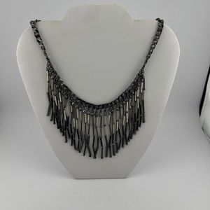 3/$20 Black & Silver Fringe Statement Necklace
